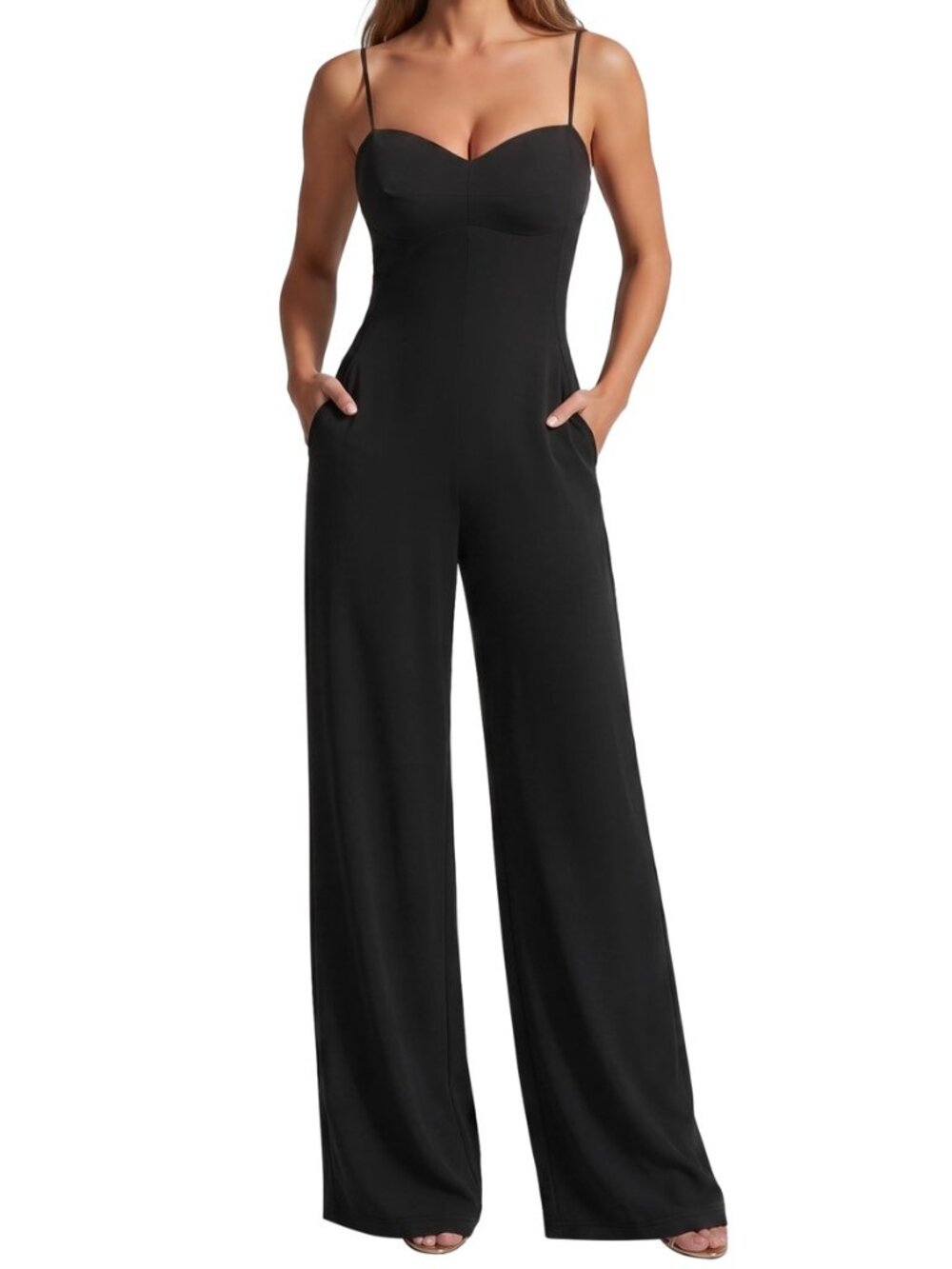 Women's Dressy Casual Wide Leg Jumpsuit Open Back One Piece Outfit